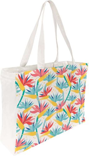 Tote bag coton imprimé fleurs exotiques - Draeger - Modalova