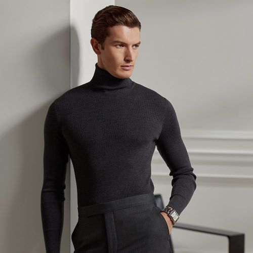 Pull Slim Fit côtelé en laine - Purple Label - Modalova