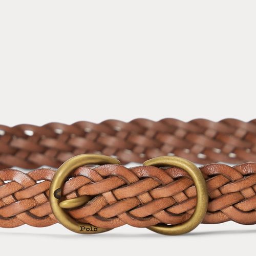 Fine ceinture en cuir vachette tressé - Polo Ralph Lauren - Modalova