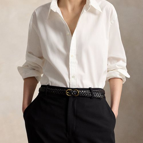 Fine ceinture en cuir vachette tressé - Polo Ralph Lauren - Modalova