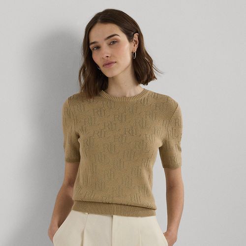 Petite - Pull manches courtes monogramme jacquard - Lauren Petite - Modalova