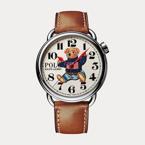 Montre Sitting Flag Bear 42MM en acier cadran blanc - Polo Ralph Lauren - Modalova