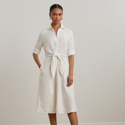 Petite - Robe-chemise à plastron lacé en lin - Lauren Petite - Modalova