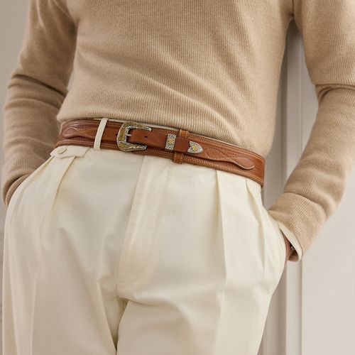 Ceinture western en cuir surpiqué - Purple Label - Modalova