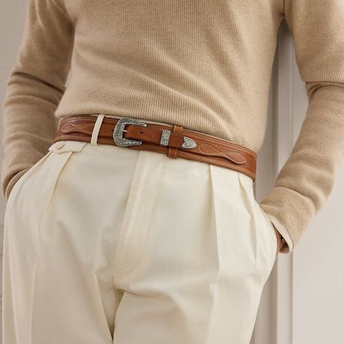 Ceinture western en cuir surpiqué - Purple Label - Modalova