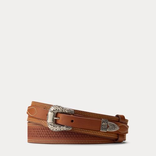 Ceinture western en cuir surpiqué - Purple Label - Modalova