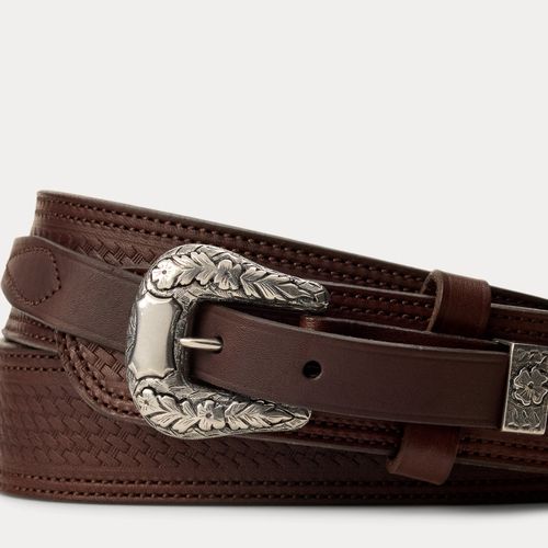 Ceinture western en cuir surpiqué - Purple Label - Modalova