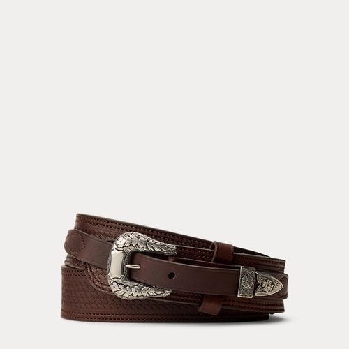 Ceinture western en cuir surpiqué - Purple Label - Modalova