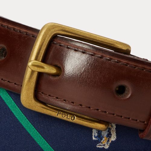 Ceinture Polo Bear rayée bordée de cuir - Polo Ralph Lauren - Modalova