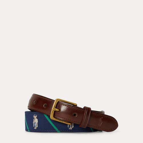 Ceinture Polo Bear rayée bordée de cuir - Polo Ralph Lauren - Modalova