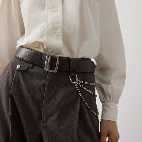 Ceinture large en cuir lavé avec chaîne - Collection - Modalova