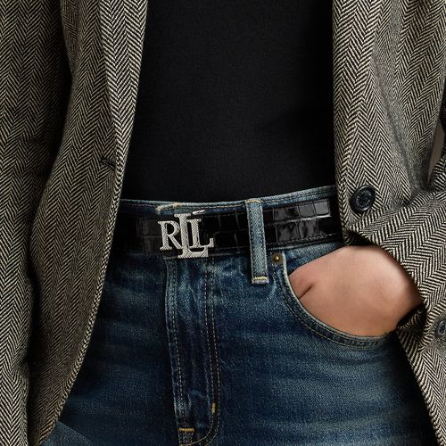 Ceinture réversible logo façon crocodile - Lauren - Modalova