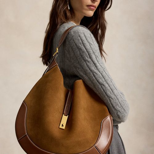 Grand Sac Shoulder Polo ID daim et cuir - Polo Ralph Lauren - Modalova