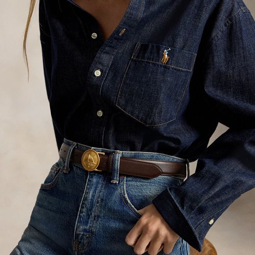 Ceinture cuir avec boucle plaque écusson - Polo Ralph Lauren - Modalova