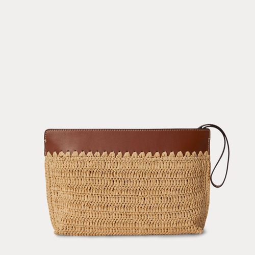 Grande pochette paille crochetée et cuir - Lauren - Modalova