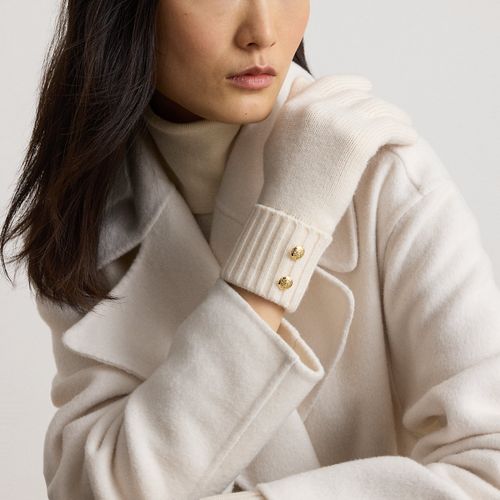 Gants en maille à bordure boutonnée avec écusson - Lauren - Modalova