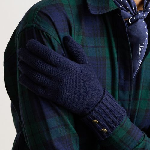 Gants en maille à bordure boutonnée avec écusson - Lauren - Modalova