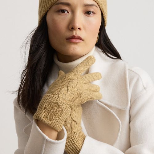 Gants métallisés écusson brodé en maille - Lauren - Modalova