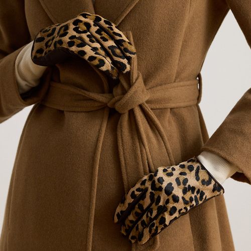 Gants cuir-poil de vachette motif ocelot - Lauren - Modalova