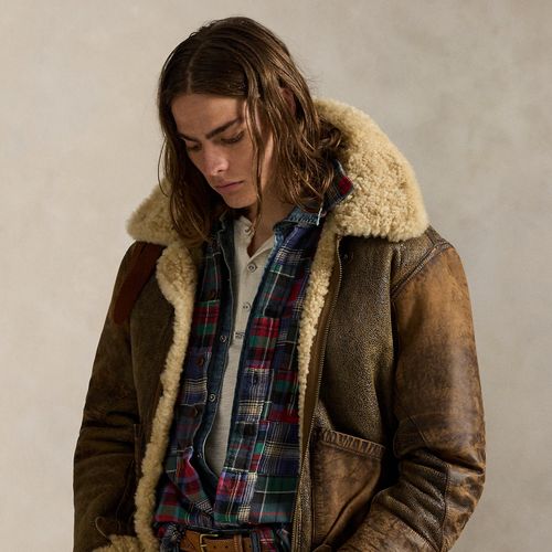 Veste d'aviateur en peau lainée et cuir - Polo Ralph Lauren - Modalova