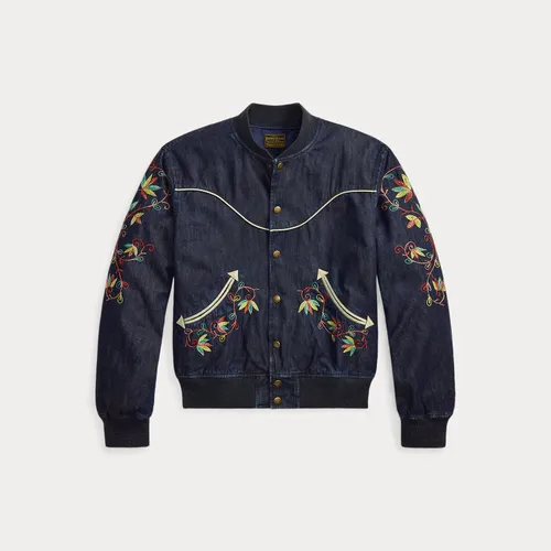 Veste western brodée en sergé indigo - RRL - Modalova