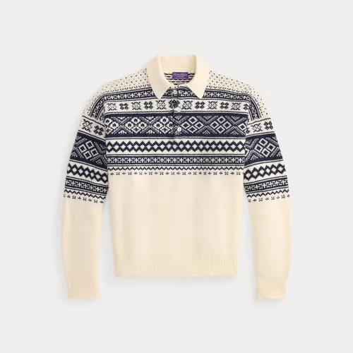 Pull col polo à motif en cachemire - Purple Label - Modalova
