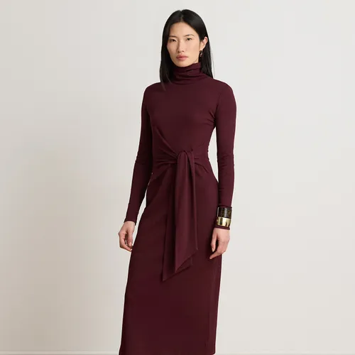 Robe col roulé devant lacé coton mélangé - Lauren - Modalova