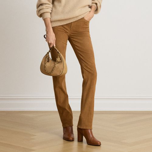 Pantalon slim droit taille haute daim - Lauren - Modalova