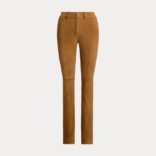 Pantalon slim droit taille haute daim - Lauren - Modalova