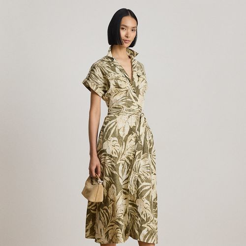 Robe-chemise safari motif palmes en lin - Lauren - Modalova