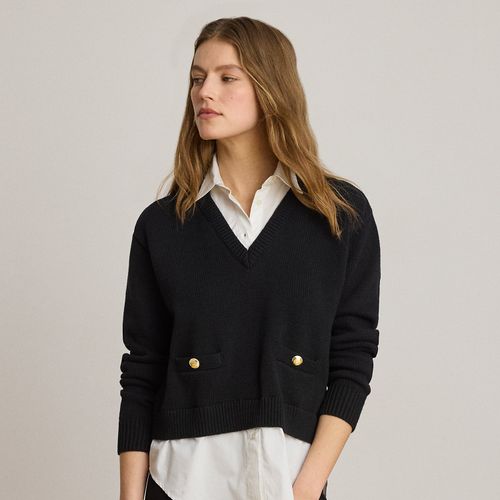 Pull superposé bordure boutonnée coton - Lauren - Modalova