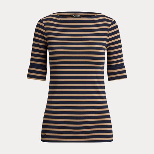 T-shirt rayé à encolure bateau en coton - Lauren - Modalova