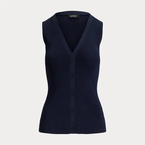 Cardigan côtelé sans manches à col en V - Lauren - Modalova