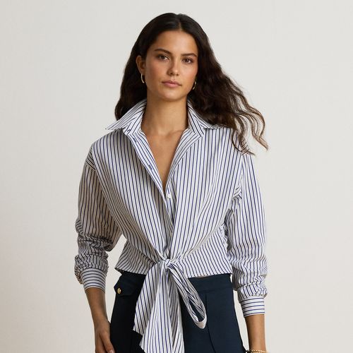 Chemise courte nouée en coton rayé - Lauren - Modalova