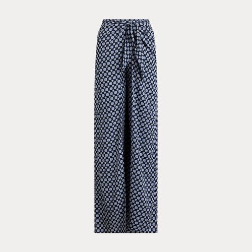 Pantalon large noué en crêpe à motif - Lauren - Modalova