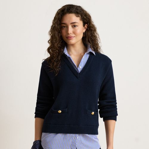 Pull superposé bordure boutonnée coton - Lauren - Modalova