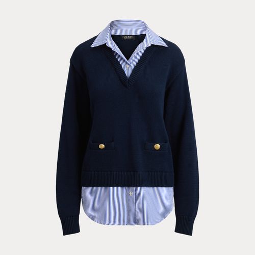 Pull superposé bordure boutonnée coton - Lauren - Modalova