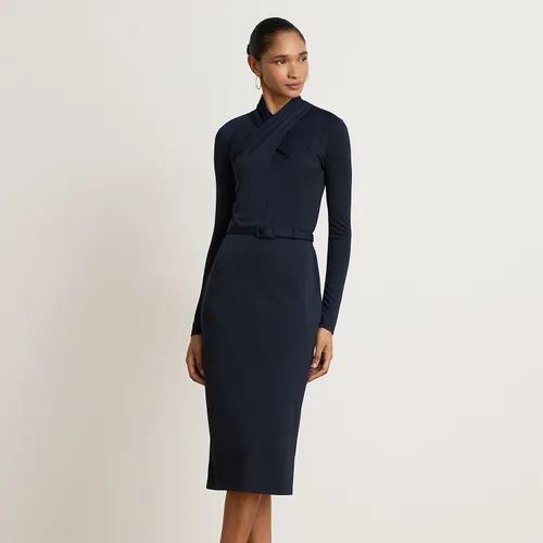 Robe ceinturée à col cheminée en jersey - Lauren - Modalova
