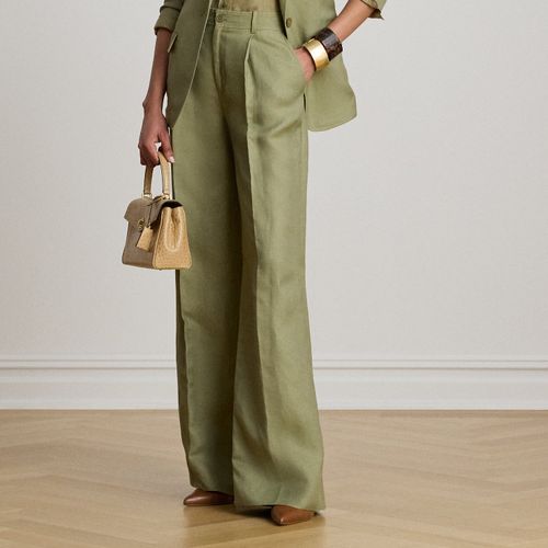 Pantalon large en sergé de lin mélangé - Lauren - Modalova
