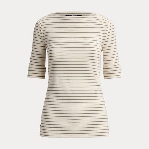 T-shirt rayé à encolure bateau en coton - Lauren - Modalova