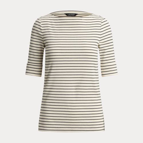 T-shirt rayé à encolure bateau en coton - Lauren - Modalova