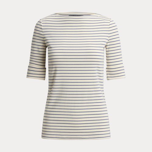 T-shirt rayé à encolure bateau en coton - Lauren - Modalova