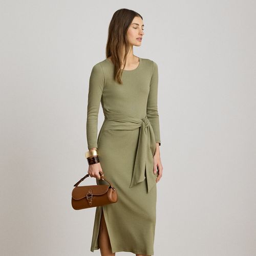 Petite - Robe col rond devant noué coton mélangé - Lauren Petite - Modalova