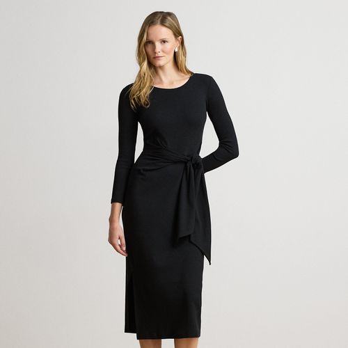 Petite - Robe col rond devant noué coton mélangé - Lauren Petite - Modalova