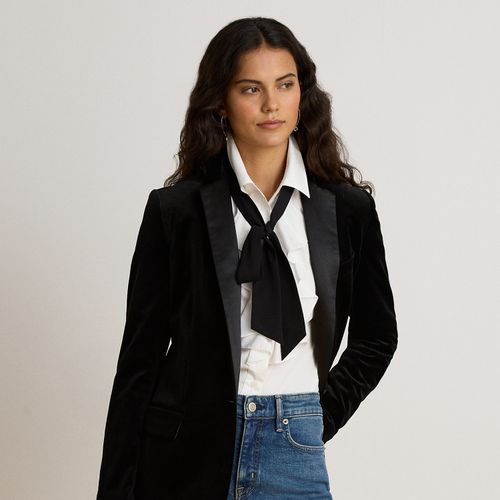 Petite - Blazer en velours stretch bordure satin - Lauren Petite - Modalova