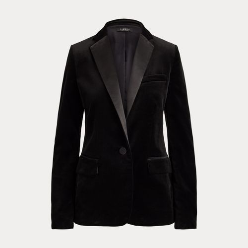 Petite - Blazer en velours stretch bordure satin - Lauren Petite - Modalova
