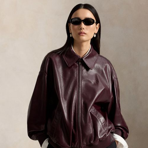 Veste bouffante zippée en cuir - Polo Ralph Lauren - Modalova