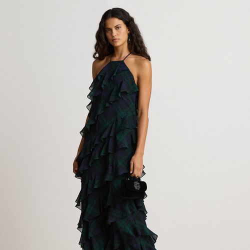 Robe dos nu Black Watch bordure volantée - Lauren - Modalova