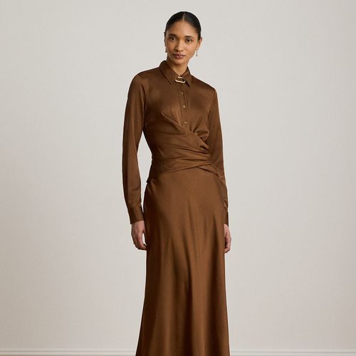 Robe plissée et boutonnée en charmeuse - Lauren - Modalova