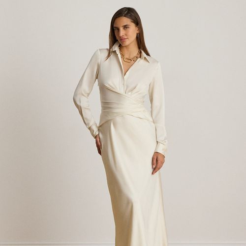Robe plissée et boutonnée en charmeuse - Lauren - Modalova